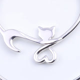 925 Silver Cat Hollow Heart Hoop Earrings Girl Jewelry