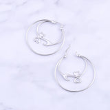 925 Silver Cat Hollow Heart Hoop Earrings Girl Jewelry