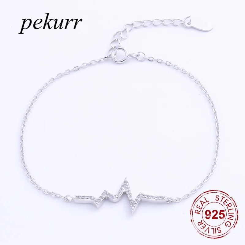925 Sterling Silver Pave CZ Heartbeat Bracelet For Women