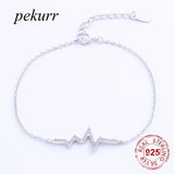 925 Sterling Silver Pave CZ Heartbeat Bracelet For Women