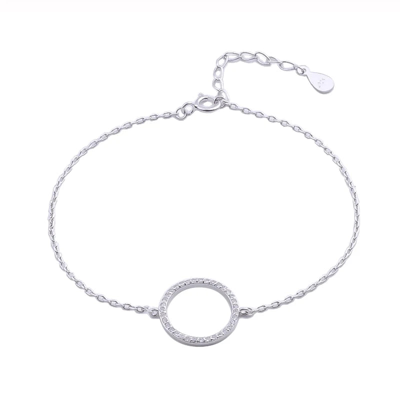 925 Silver Zircon Circle Wrist Bracelet Geometric Chains Charms Gift