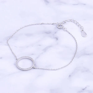 925 Silver Zircon Circle Wrist Bracelet Geometric Chains Charms Gift