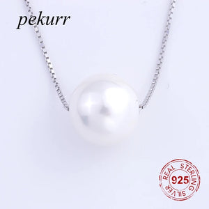 925 Silver 10mm Pearl Necklace Fine Jewelry Box Chain Pendant
