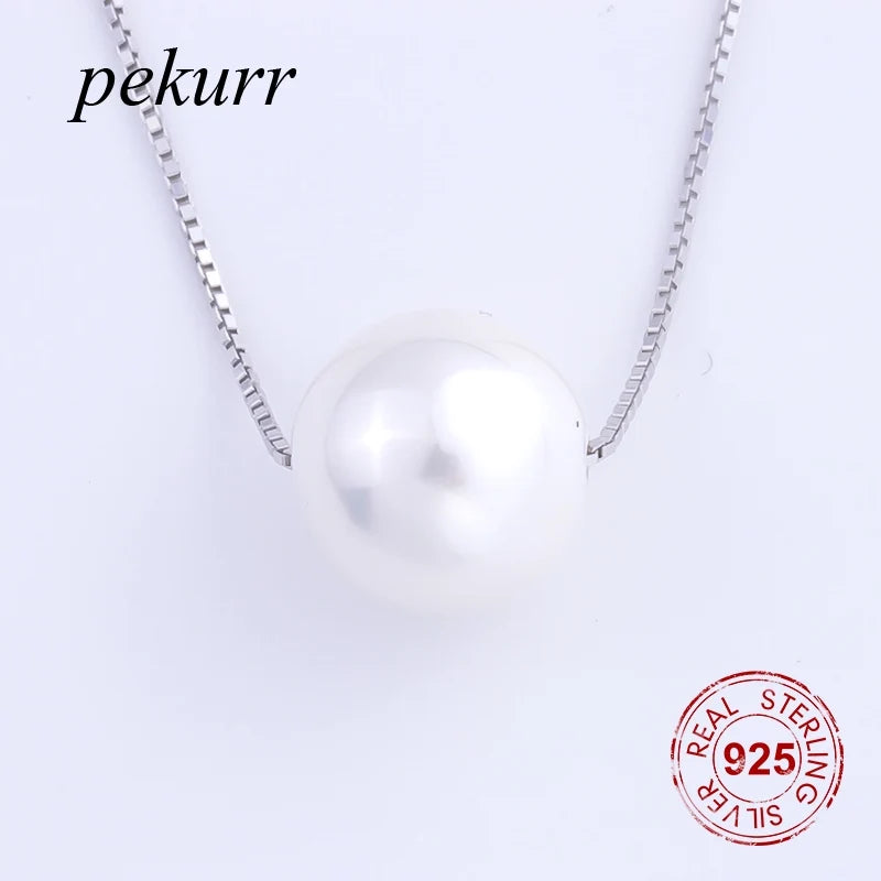 925 Silver 10mm Pearl Necklace Fine Jewelry Box Chain Pendant