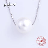 925 Silver 10mm Pearl Necklace Fine Jewelry Box Chain Pendant