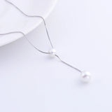 925 Silver 2 Round Pearl Necklace Box Chain Pendant