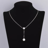 925 Silver 2 Round Pearl Necklace Box Chain Pendant