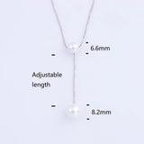 925 Silver 2 Round Pearl Necklace Box Chain Pendant