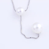 925 Silver 2 Round Pearl Necklace Box Chain Pendant