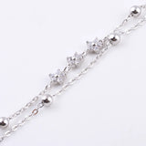 925 Silver 3 Zircon Star Wrist Bracelet Double Chain Bangle