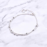925 Silver 3 Zircon Star Wrist Bracelet Double Chain Bangle