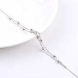 925 Silver 3 Zircon Star Wrist Bracelet Double Chain Bangle