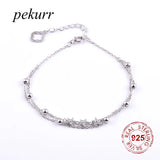 925 Silver 3 Zircon Star Wrist Bracelet Double Chain Bangle