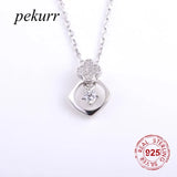925 Silver 4 Leaf Clover Square Hoop Necklace Zircon Pendant Jewelry