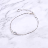 925 Silver 5 Diamond Gems Flower Bracelet Double Chains Bangles