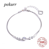 925 Silver 5 Diamond Gems Flower Bracelet Double Chains Bangles