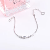 925 Silver 5 Diamond Gems Flower Bracelet Double Chains Bangles