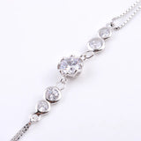 925 Silver 5 Diamond Gems Flower Bracelet Double Chains Bangles