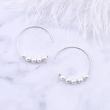925 Silver 5 Shell Pearl Hoop Earrings For Women Long Round Earring Dangle
