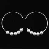 925 Silver 5 Shell Pearl Hoop Earrings For Women Long Round Earring Dangle