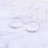 925 Silver 5 Shell Pearl Hoop Earrings For Women Long Round Earring Dangle