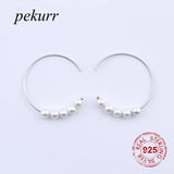 925 Silver 5 Shell Pearl Hoop Earrings For Women Long Round Earring Dangle