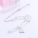 925 Silver 6.3mm Round Pearl Necklace for Women Chain Pendant Jewelry