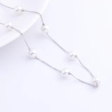 925 Silver 6.3mm Round Pearl Necklace for Women Chain Pendant Jewelry