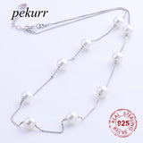 925 Silver 6.3mm Round Pearl Necklace for Women Chain Pendant Jewelry