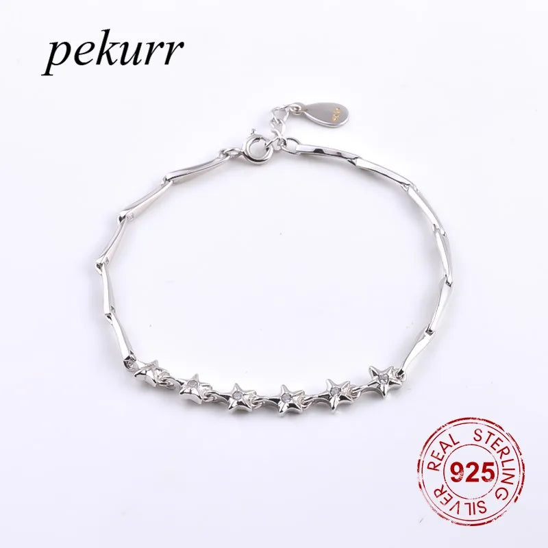 925 Silver Star Bracelet with Round Zircon Gems