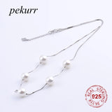925 Silver 8.5mm Shell Pearl Necklace Long Box Chain Pendant
