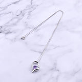 925 Silver Amethyst Heart Necklace Purple Crystal Pendant Wedding Jewelry