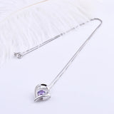 925 Silver Amethyst Heart Necklace Purple Crystal Pendant Wedding Jewelry