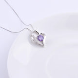 925 Silver Amethyst Heart Necklace Purple Crystal Pendant Wedding Jewelry