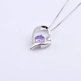 925 Silver Amethyst Heart Necklace Purple Crystal Pendant Wedding Jewelry