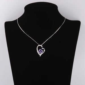 925 Silver Amethyst Heart Necklace Purple Crystal Pendant Wedding Jewelry