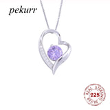 925 Silver Amethyst Heart Necklace Purple Crystal Pendant Wedding Jewelry