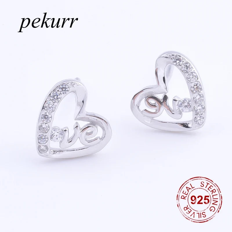 925 Sterling Silver Love Letter Heart Stud Earring For Women