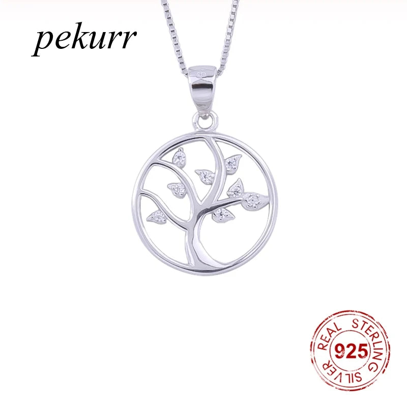 925 Silver Tree of Life Necklace Zircon Pendant Long Chain Classic Jewelry