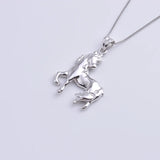 925 Silver Big Steed Horse Female Pendant Long Chain Animal Necklace