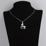 925 Silver Big Steed Horse Female Pendant Long Chain Animal Necklace