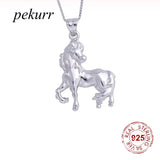 925 Silver Big Steed Horse Female Pendant Long Chain Animal Necklace