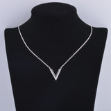 925 Silver Big V Letter Zircon Necklace for Women