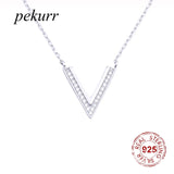 925 Silver Big V Letter Zircon Necklace for Women
