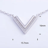 925 Silver Big V Letter Zircon Necklace for Women