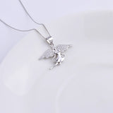 925 Silver Zircon Wing Angel Necklace Crystal Fairy Pendant