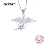 925 Silver Zircon Wing Angel Necklace Crystal Fairy Pendant