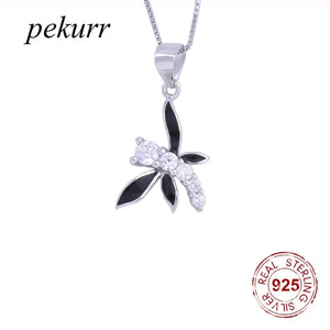 925 Silver Dragonfly Resin Necklace Zircon Pendant Silver Chain Jewelry