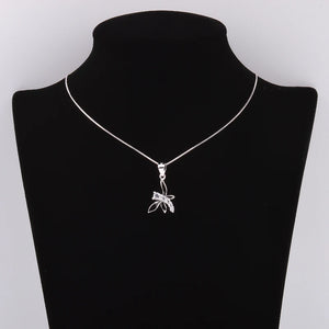 925 Silver Dragonfly Resin Necklace Zircon Pendant Silver Chain Jewelry