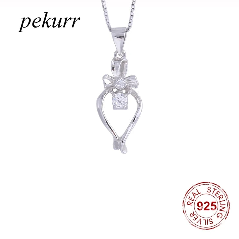 925 Silver Bowknot Zircon Oval Drop Necklaces For Women